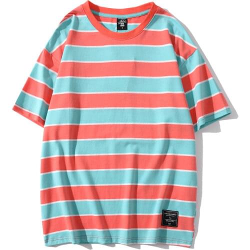 Casual Cotton Striped T shirts Men Fashion Crewneck Short Sleeve Blank Streetwear Tops Tees Summer Male T Shirts 5XL