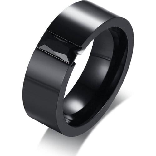 Black Men Engagement Ring 8mm Stainless Steel Wedding Bands Jewelry with CZ Stone