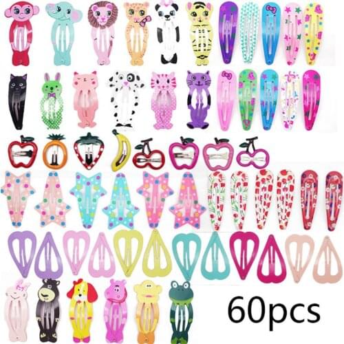 60 60 PCS Cute Snap Hair Clips Non-Slip Metal Barrettes Animal Pattern Hair Pins Cartoon Design Hairpins for Baby Girls Kids