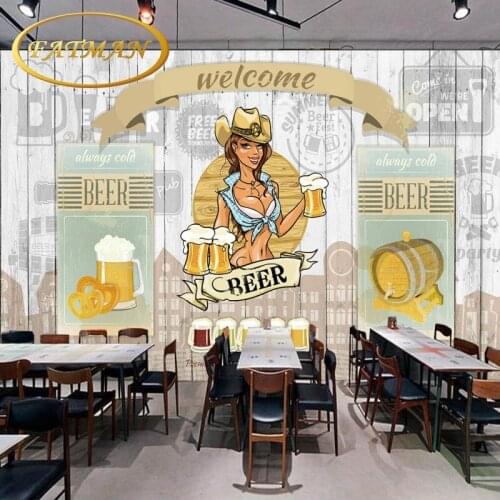 Dropship Fatman Damask Wallpaper Beer Beautiful Girl Wood Board Wall Mural 3d Waterproof Wallpaper Home Improvement Papel Parede