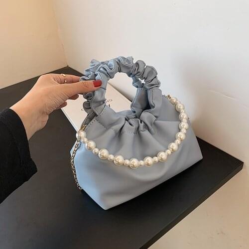 Pure color beaded small handbag ladies chain bag messenger bag summer new style shoulder bag texture ladies bag mobile phone bag