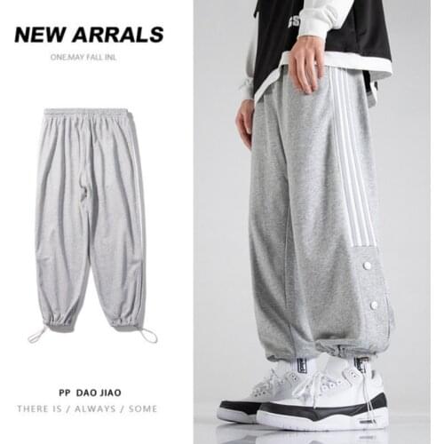 2021 Fall Sportswear Pants Mens Loose Leggings Pants Casual Harem Pants Tide Brand Handsome Striped Breasted Basketball Pants