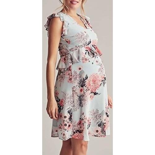 Maternity Dresses For Women Summer 2021 Pregnancy Clothes Flower Print Flying Sleeve Pregnancy Dress Robe Maternite