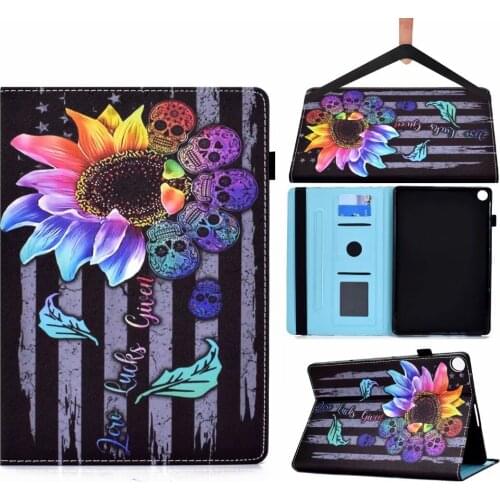 For Huawei MatePad 10.1"inch T10s Flower Skull Printed PU Leather Shockproof Stand Case Smart Cover for Honor Pad 6/HonorPad X6