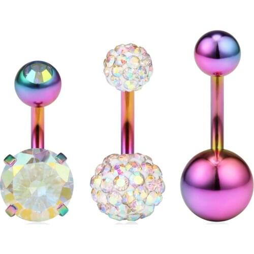 14G 316L Surgical Steel Shiny Ball & Crystal Ferido & Four Prong-set CZ Belly Earring Navel 6mm Short Button Rings Bar 8mm 10mm