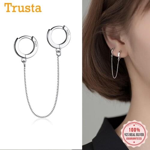 Trustdavis 1Pcs Real 925 Sterling Silver Fashion Box Chain Double Hoop Earrings For Women Wedding Party Fine Jewelry Gift DA2275