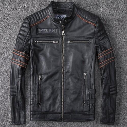 Spring Autumn 100% Genuine Leather Jacket Men Streetweaar Real Leather Coat Moto Biker Vintage Cow Leather Jackets LW2773