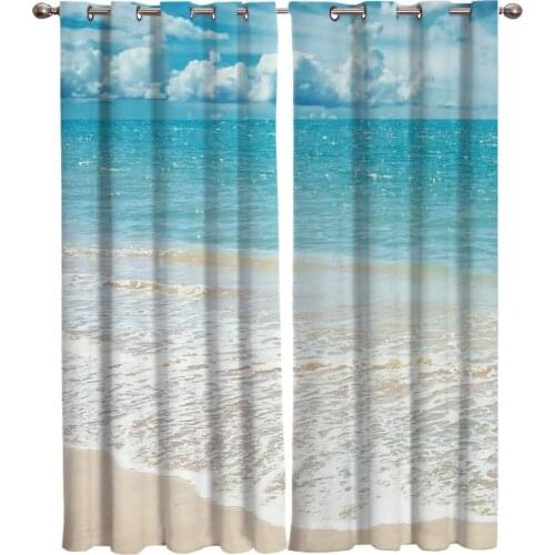 Blue Ocean Beach Sky Clouds Window Curtain Kitchen Bedroom Decorative Curtain Panel Curtains for Living Room