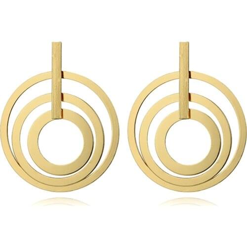 Charms Big Triple Circle Metal Punk Ear Stud Exaggerated Round Geometric Stud Earrings Fashion Chic Jewelry Party Gift For Women