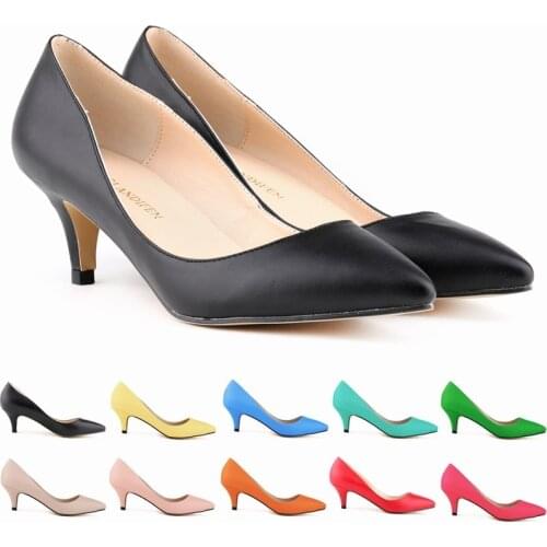 Designer Women Pumps Office & Career Pointed Toe PU 6CM Thin High heels Slip On zapatos de mujer women shoes size 35-42 black