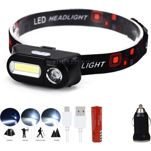 USB Rechargeable Portable Mini XPE+COB LED Headlamp 6 Modes Camping Head Lamp Fishing Headlight Working Flashlight Torch