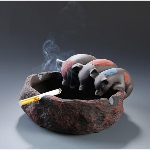 Fun three little pig ceramic retro ashtray Cute pig decoration ashtray