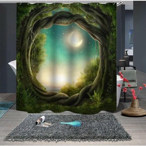 Custom Made Shower Curtain Bathroom Curtain Partition 1.5 x 1.8m 1.8 x 1.8m 1.8 x 2m Moon Tree Hole Green