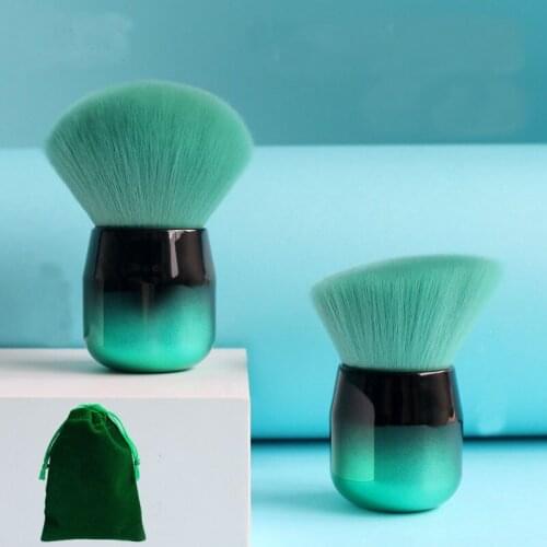 1Pcs Green Fluffy Face Powder Foundation Blush Brush Soft Mushroom Makeup Brush Chubby Cosmetic Beauty Tools With Storage Bag