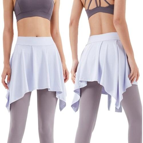 Women Yoga Short Skirt, Solid Color Irregular Hem Tie-up Skirt for Sports/ Dancing/ Fitness