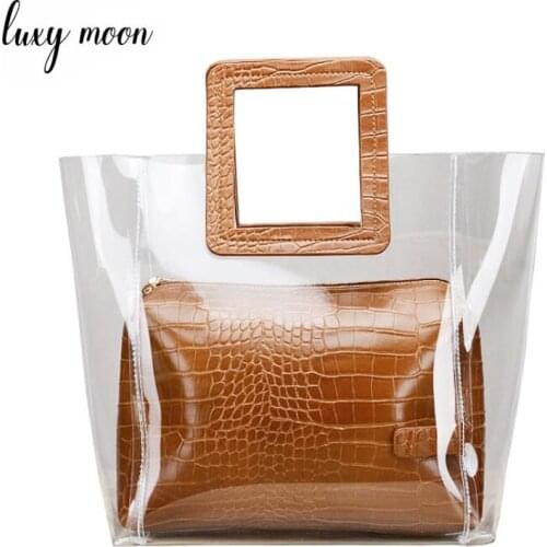 Women Composite Bags Fashion Transparent Handbags Alligator Pattern Soft Leather Bag Summer Beach Bags Casual Handbags ZD1187