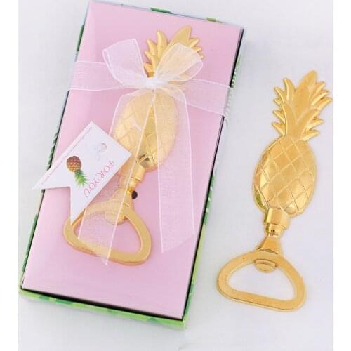 100pcs Bridal Shower Favors Souvenir Wedding Guests Gifts Gold Heart Bottle pineapple Opener NO213
