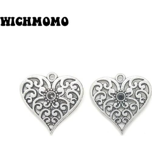 2019 Fashion 10pieces/bag 25mm Zinc Alloy Hollow Out Hearts Charms Pendants DIY Necklaces Bracelets Jewelry Accessories