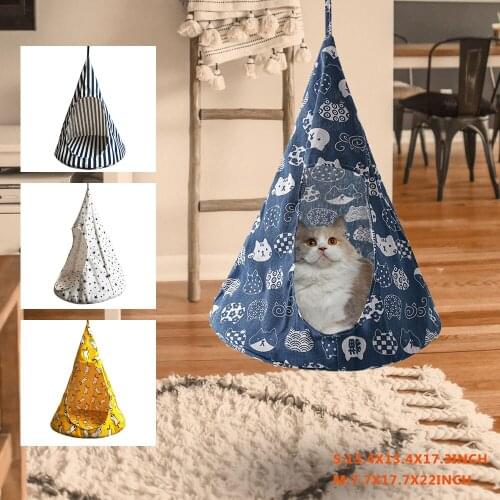 2021 Pet Cat Tent Hammock Cat Removable Hanging House Bed Cone Shape Breathable Linen Sponge Cover Creative Pet Supplies bed