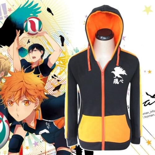 Free shipping Haikyu Shouyou Hinata Cosplay Costume Volley Team Jerseys Hoodie Coat Sportwear Zipper Jacket