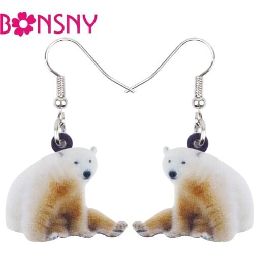 Bonsny Acrylic Sitting Arctic Pole Polar Bear Earrings Big Long Dangle Drop Unique Animal Jewelry For Women Girls Teens Gift