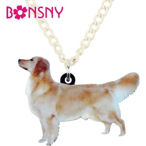 Bonsny Statement Acrylic Golden Retriever Dog Necklace Pendant Chain Choker Fashion Animal Jewelry For Women Girls Lady Bulk Pet