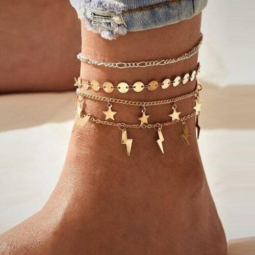 5489 hanzhishang lightning star Sequin Anklet set four piece creative simple alloy Anklet