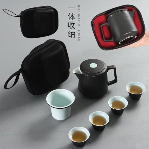 Portable Black Pottery Express Cup, One Pot, Four Travel Teaware with Ceramic Filter Business Gifts