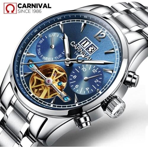 CARNIVAL 2019 NEW Men Watches Top Brand Luxury Mens Mechanical Watch Man Full Steel Multifunction Fashion Sports Clock Relogio