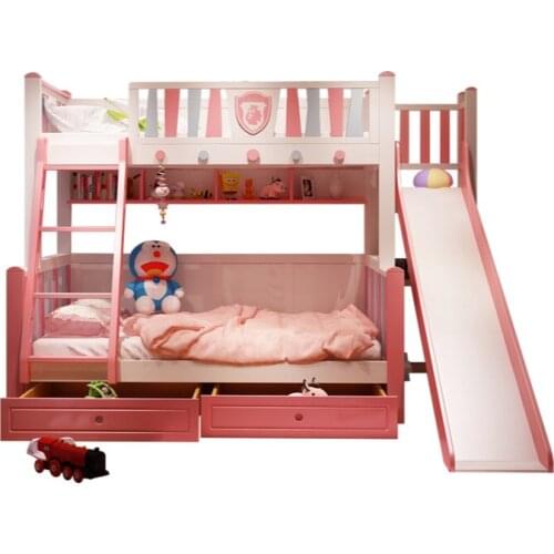 Full solid wood childrens bed under the bunk bed girl princess bed multi-functional up and down bed furniture set combination
