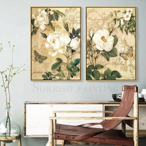 Chinese Rose Flowers 2 Pieces Canvas Painting For Living Room Home Dining Pictures Decor Hallway Wall Art Prints Bedroom Posters