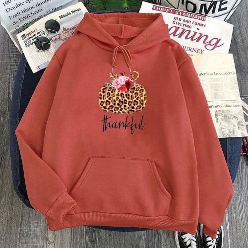 Leopard Pumpkin Hoodie 2020 Thanksgiving Thankful Sweatshirt Thankful Pumpkin Women Tops Long Sleeve