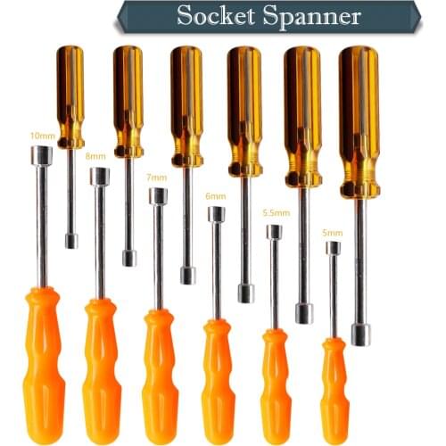 Hot 1PC 5/5.5/6/7/8/10mm Socket Wrench Screw Driver Metal Hex Nut Key Tool Screwdriver Handle Random Color