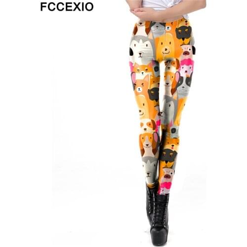 FCCEXIO Fashion Cute Dog Digital Printed Leggings Women Elastic Leggings High Waist 3D Animals Trousers Movement Legins