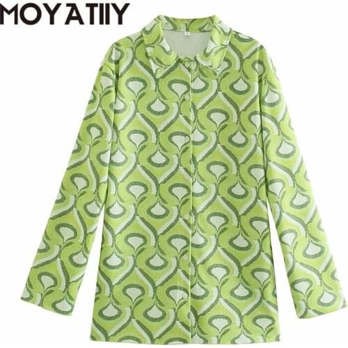 MOYATIIY Fashion Women 2021 New Arrival Casual Long Shirts Long Sleeve Avocado Green Shirts Blouse Geometry Parttern Female Tops