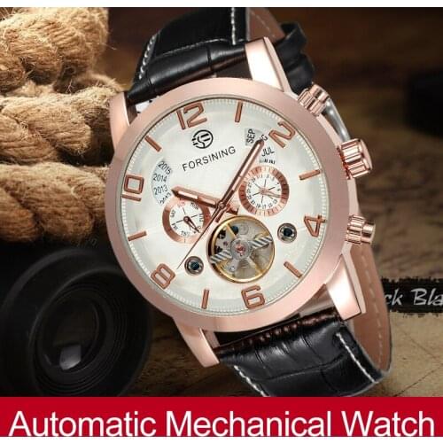 FORSINING Automatic Mechanical Watch Men Business Tourbillon Watches Gift for Mens Genuine Leahter Band FSG165M3G1