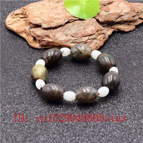 Natural Chinese Hetian Jade Stone Beads Bangle Elastic Brown Bracelet Fashion Charm Jewelry Carved Amulet Gifts for Women