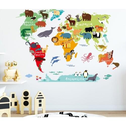 The new cartoon animal MAP seven continents bedroom Xuanguan living room wall with childrens bedroom background art mural