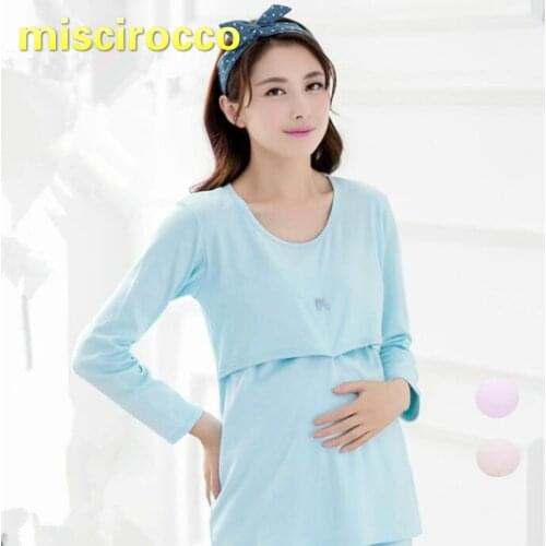 Maternity Clothings Long Sleeve Suit Pure Cotton Breast-feeding Women Underwear Set Lactation Top Women Trousers