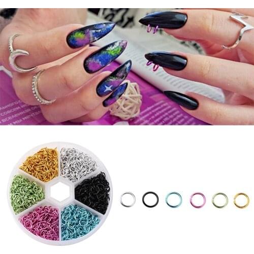 Piercing Open Ring Nail Rivet Decoration Accessories Charms Colorful 3D Nail Art Rhinestones Rivet Decor Metal Alloy Designs