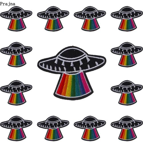 Prajna 10 PCS Space UFO Patch Iron On Patches On Clothes Space Rainbow Embroidered Patches For Clothing Stickers Cartoon Badges