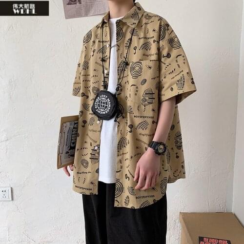 Summer mens printed Short Sleeve Shirt Youth trend Shirt hip hop dance clothes fat man streetwear camisa social 2021