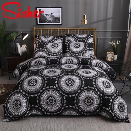 Sisher Classic Black Geometric Print Duvet Cover Set Bedding Sets Luxury Bed Linen Size Single Double Queen King