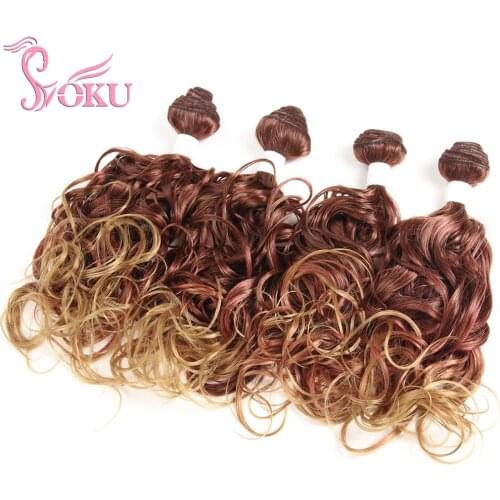 SOKU Synthetic Hair Bundles 16 Inch Bouncy Curly Hair Extension Weave Weaving Ombre Brown Color Flower Type Hair Weft For Women