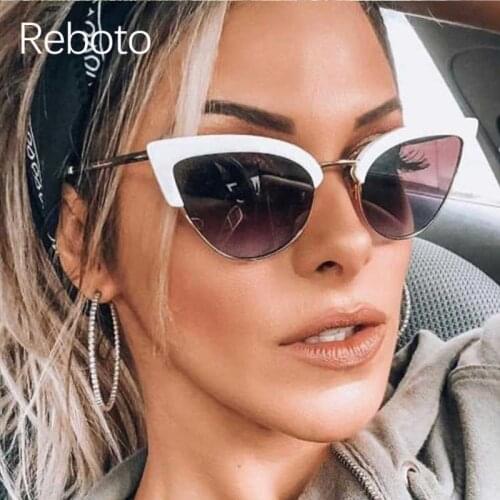 2018 cat eye sunglasses women brand retro design Elegant Ladies Half frame Fashion Italy Sunglasses Female Vintage Eyewear big