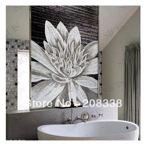 Floral Design Hand Made Glass Mosaic Tile Modern Art Wall Mural Decor