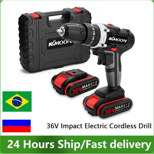 36V Impact Electric Cordless Drill Electric Screwdriver High-power Lithium Battery Wireless Rechargeable Drills Brush Power Tool