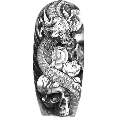 Temporary Tattoo Stickers Black Dragon King Skeleton Lotus Fake Tattoos Waterproof Tatoos Leg Arm Belly Lager Size for Women Men
