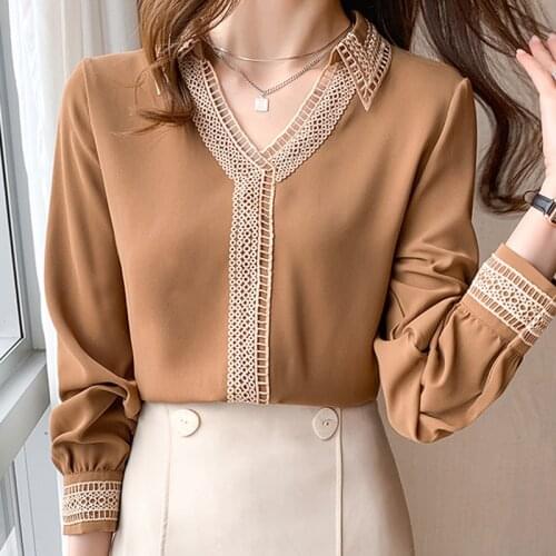 Blusas Mujer De Moda 2021 Blouse Women Bow V-neck Chiffon Blouse Shirt Women Tops Long Sleeve Women Blouses Shirts Blusa B963