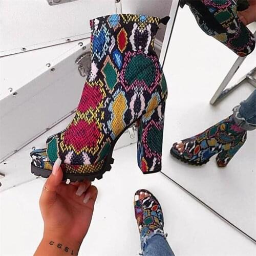 Perixir 2020 Snake Print Spring Autumn Boots Women Peep Toe Super High Heels Ankle Boots Fashion Female Shoes Size 35-43
